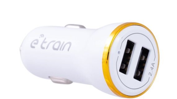 E-train (MP100) Car Charger 2.1MAh with Type-C Cable 1M - with Led Indicator - White