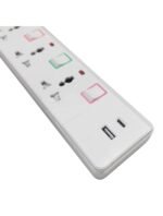 E-train (PS074) Power Strip 16A 3 Output Plugs + 1 USB + 1 Type-C 2.4A - 2M With On-Off Switch - White - Image 2