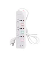 E-train (PS074) Power Strip 16A 3 Output Plugs + 1 USB + 1 Type-C 2.4A - 2M With On-Off Switch - White