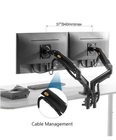 North Bayou NB F160 Dual Arm Monitor Mount Extra Wide Full Motion Swivel Gas Spring Bracket for 17" - 27" Screens