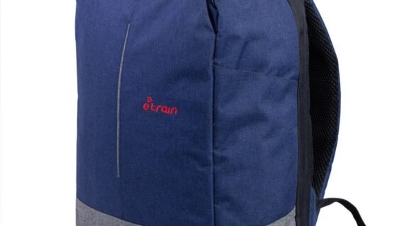 E-train  Laptop Backpack with Zipper Puller fits up to 15.6" - Blue*Gray(BG82) شنطة للظهر متعددة الاغراض