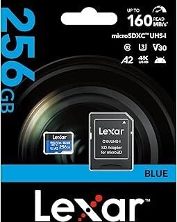Lexar (v300) Blue microSDXC UHS-I Card 256GB, Up to 160MB/s Read,Class 10, U3, V30, A2, for Smartphones/Tablets/Action Cameras