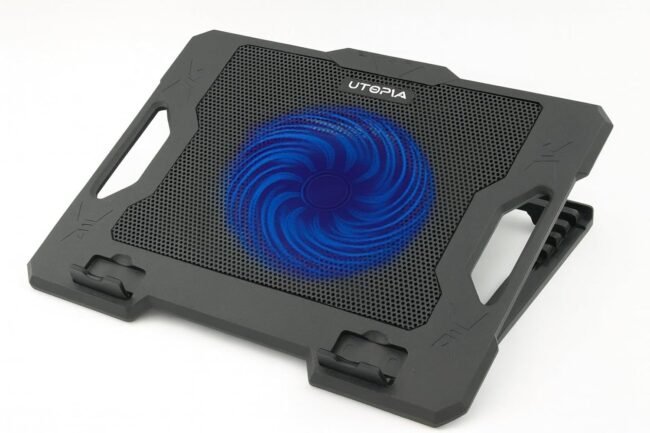 UTOPIA UC-300 Laptop Cooling Fan, 14 cm Fan with LED Light, Dual USB Ports, 5 Height Levels, Compatible with Devices up to 17"