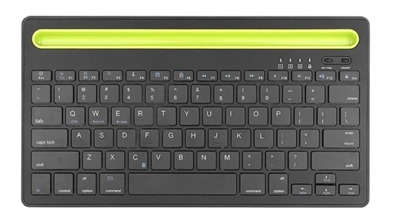 K108 Rechargeable Tablet Dual Mode ( BT / Wireless ) Keyboard With Mobile Holder – IOS / Windows / Android ( AR / EN ) | Black