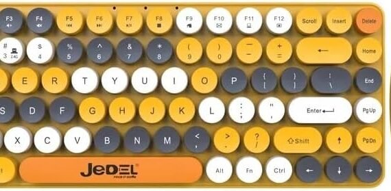 JEDEL WS682 Dual Mode Combo (Bluetooth & Wireless) Silent Keyboard & Mouse (Share USB Receiver) - Multi Devices up 3 - AR/EN Pop Retro Keys –1600DPI – Support Android & Win