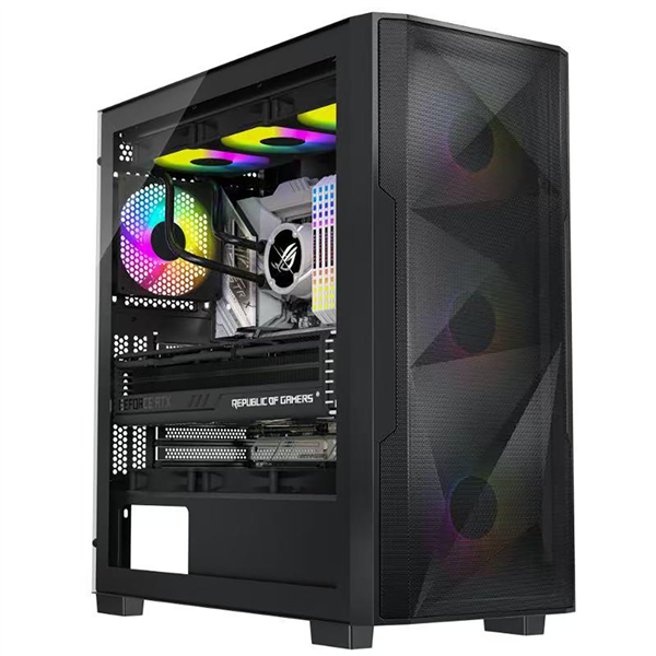 555555 XANDER VELOX FLOW 4 argb fan e-atx gaming case -black - Image 1
